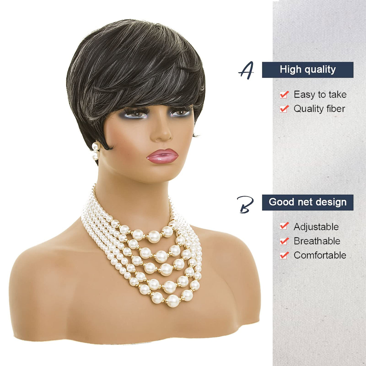 MOONSHOW short grey pixie wig front view for bold, confident looks.