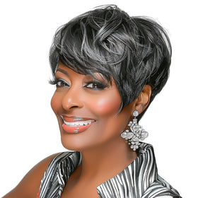 MOONSHOW short grey pixie wig side profile for easy daily styling.