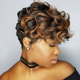 Moonshow short pixie wig with auburn bangs for a face-framing, low-maintenance look.