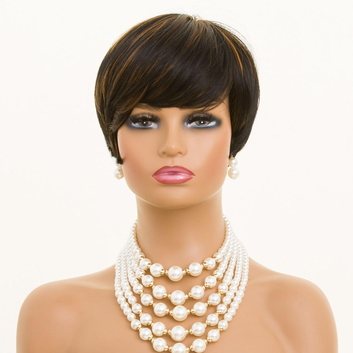 MOONSHOW Auburn Brown Pixie Wig back view reveals natural layering and bounce.