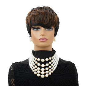 MOONSHOW short wig brown pixie side view shows versatile styling options