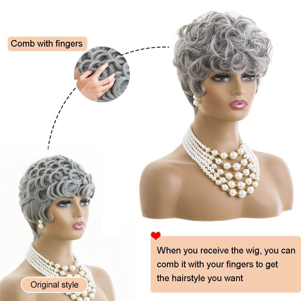MOONSHOW synthetic grey wig close-up, fiber detail and durability.