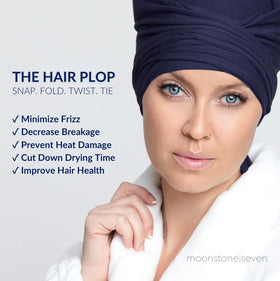 MoonstoneSeven Hair Plop wrap demonstrates curl-definition through moisture absorption.