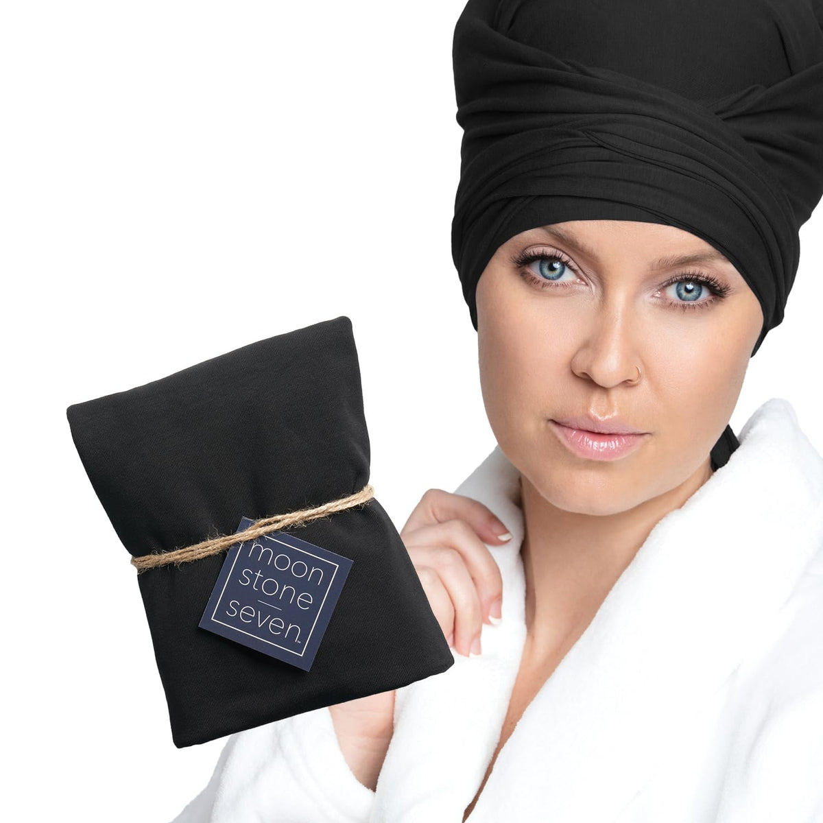 MoonstoneSeven Hair Plop wrap in action showing drying focus and reduced friction.