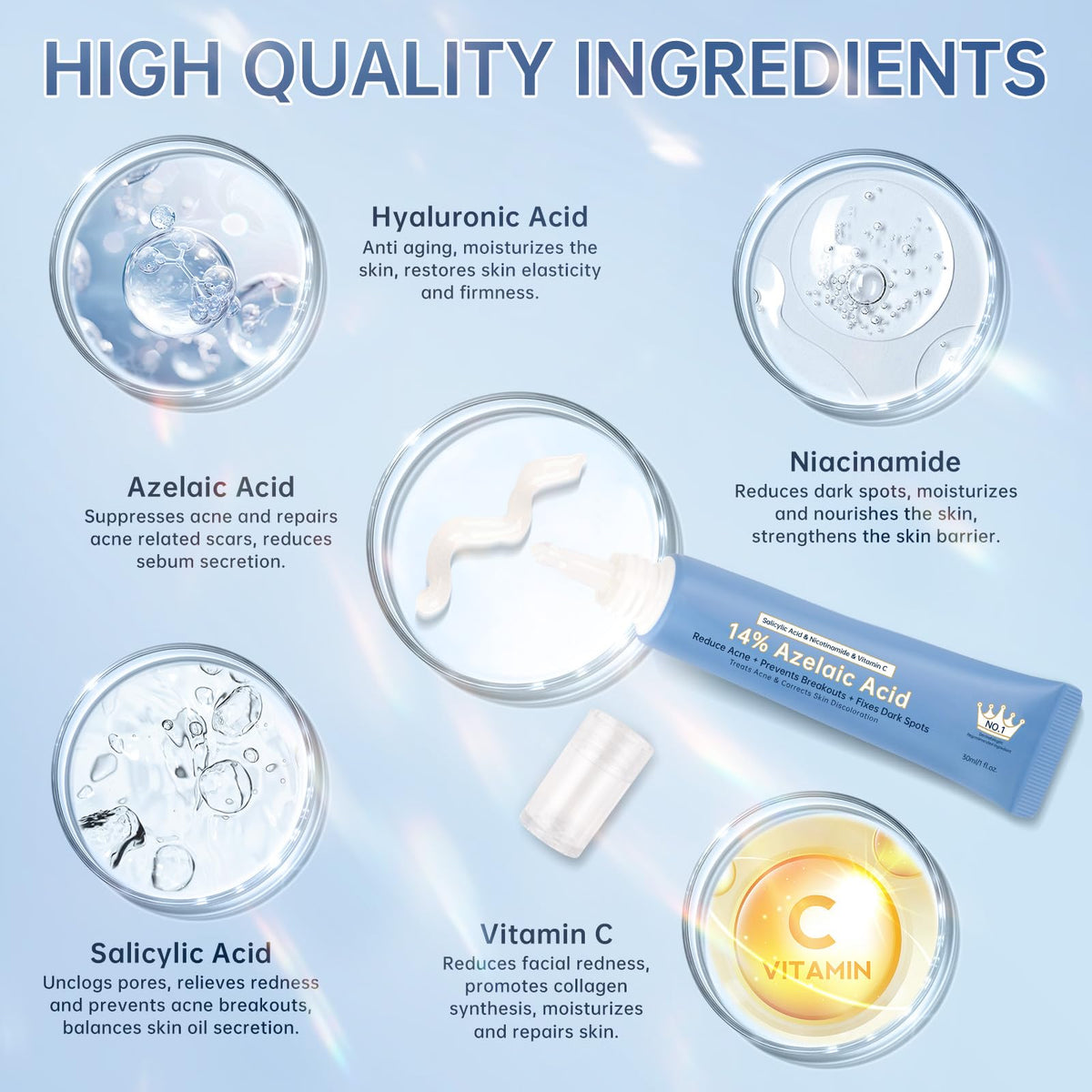 Mopayzer Azelaic Acid 14% cream swatch on skin targets redness relief