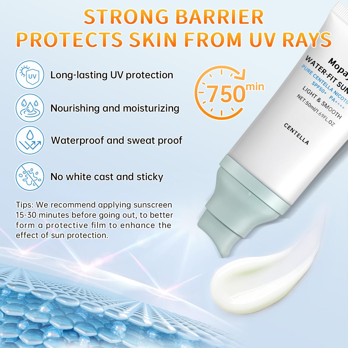 Mopayzer Centella Sunscreen SPF 50 dispenser for easy reapplication