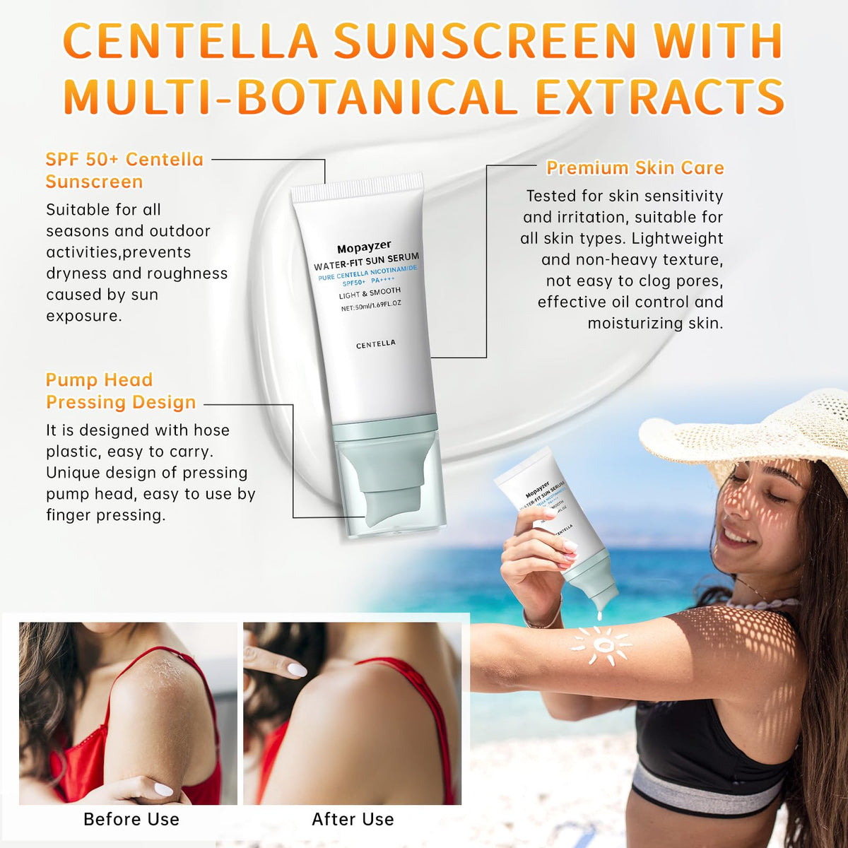 Mopayzer Centella Sunscreen SPF 50 leaves no white cast on skin