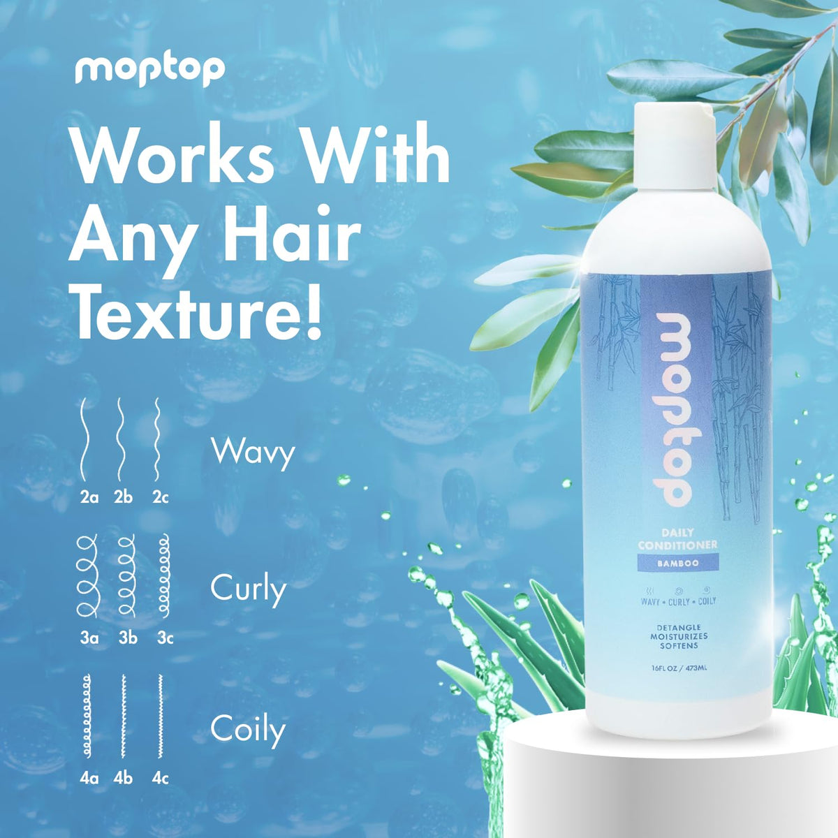 Close-up label shows silicone- and sulfate-free formula from MopTop.