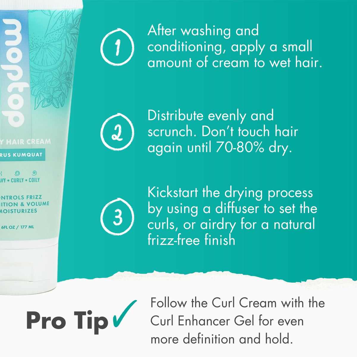 MopTop Curl Cream on model displays defined, bouncy curls across textures