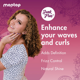 Hands applying MopTop Curl Enhancer Gel to damp hair for defined curls