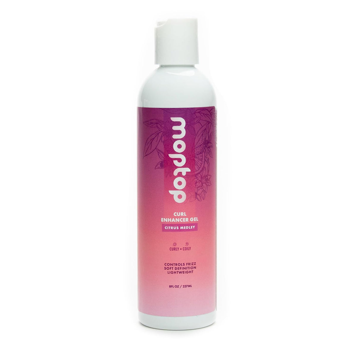 MopTop Curl Enhancer Gel bottle highlights lightweight curl definition and frizz control