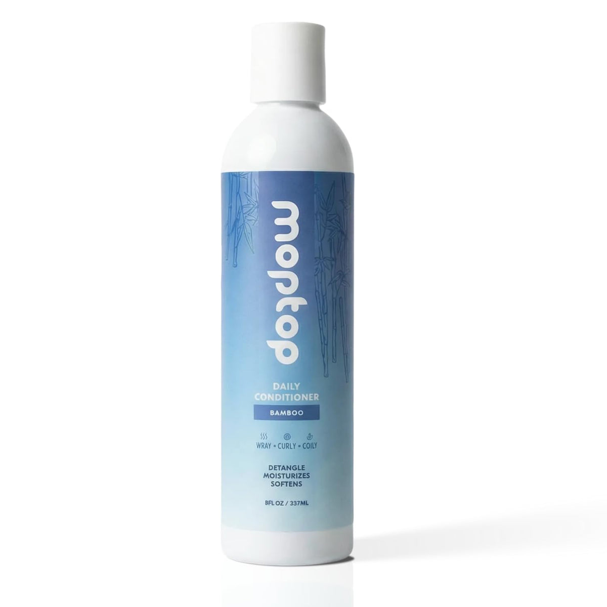 MopTop Daily Curly Hair Conditioner bottle showing silicone-free formula for frizz control.