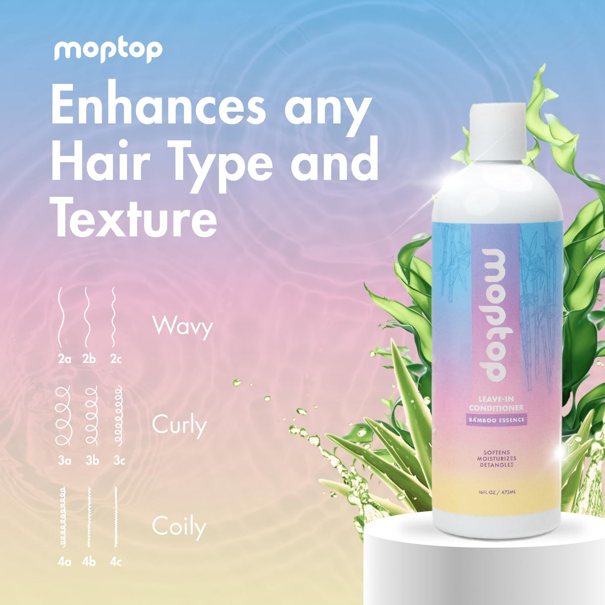MopTop Leave-In Conditioner applied to damp hair for even distribution.