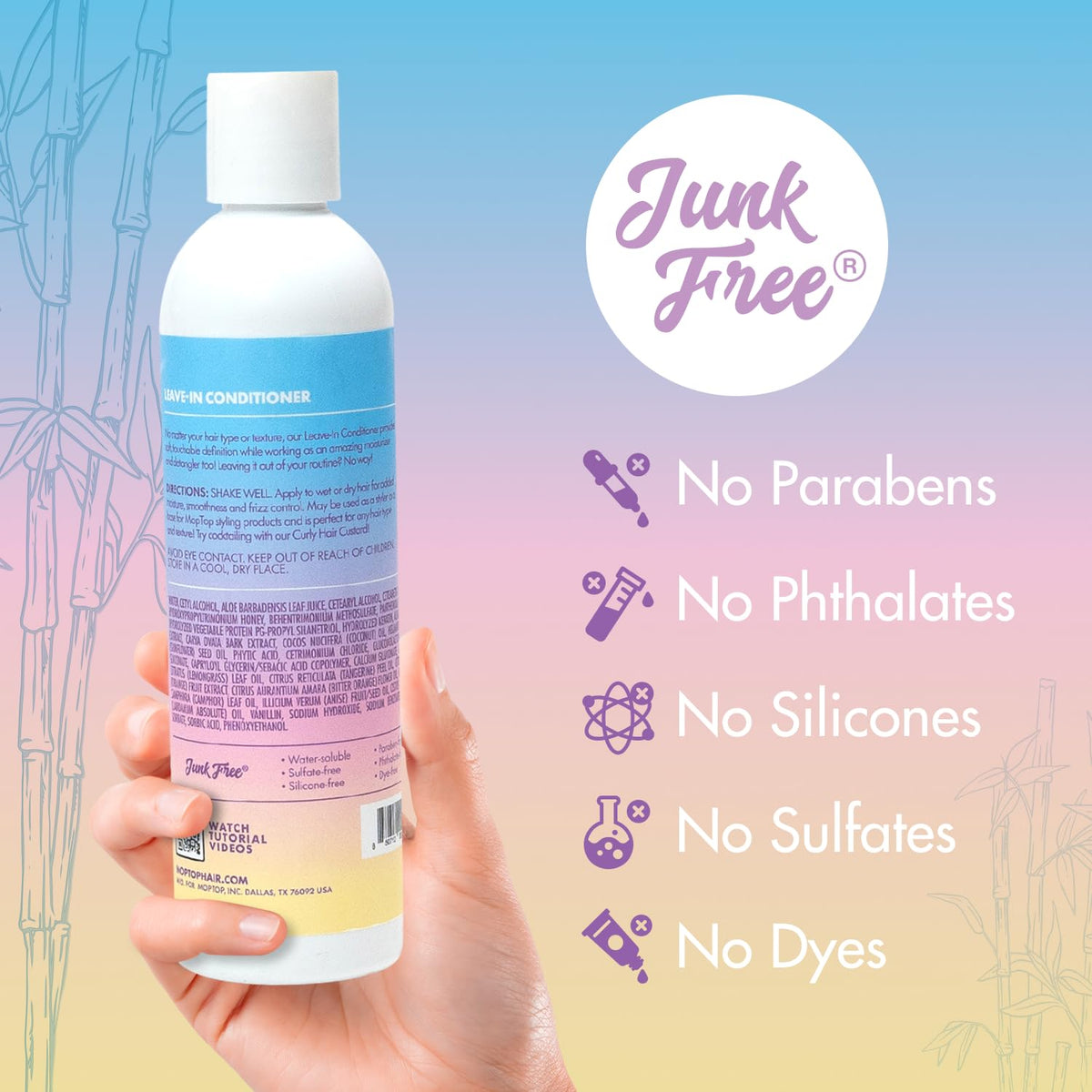 MopTop Leave-In Conditioner on dry hair reducing frizz and adding shine.