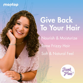 MopTop Leave-In Conditioner label detail highlighting natural ingredients.