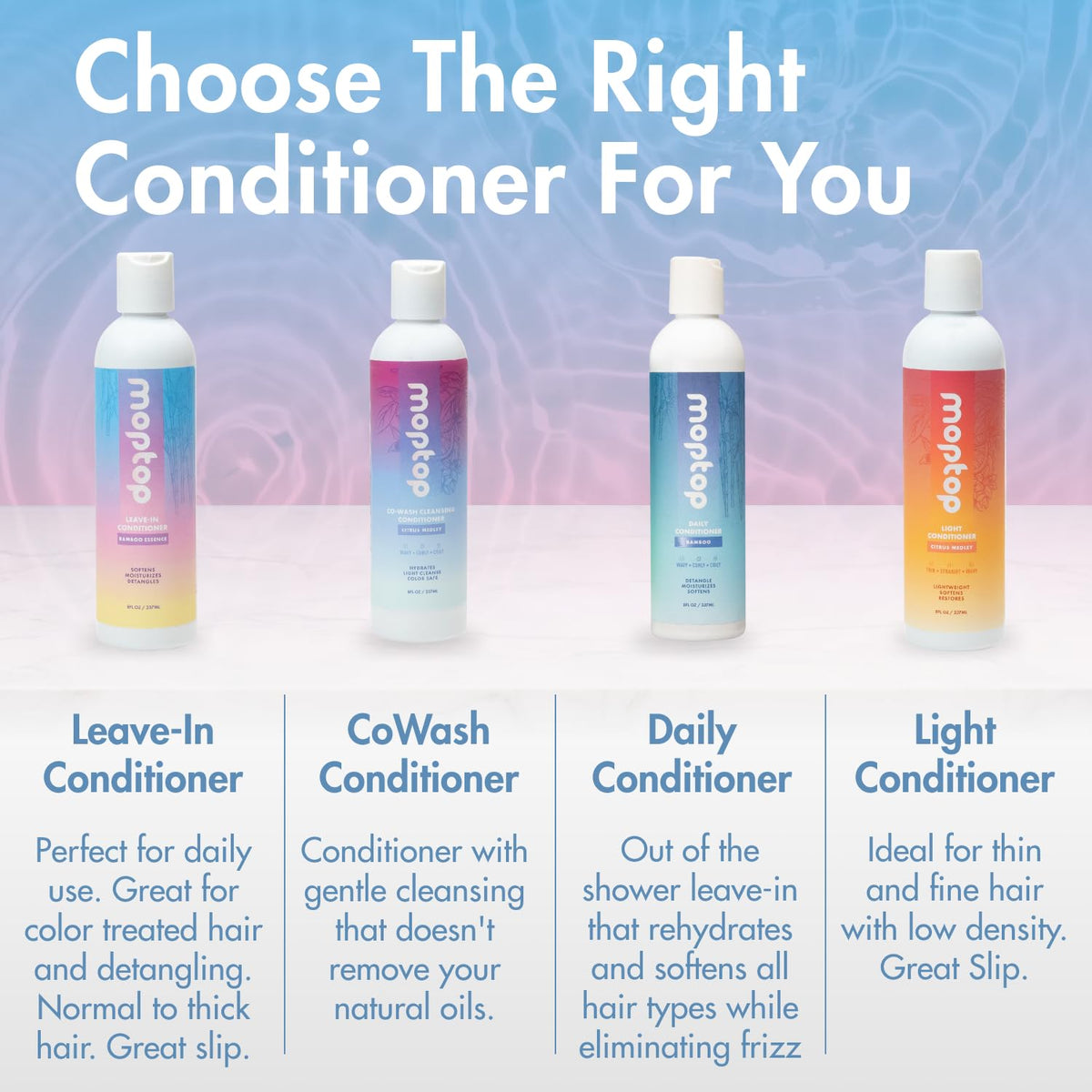MopTop Leave-In Conditioner applied on wet hair with comb-through.
