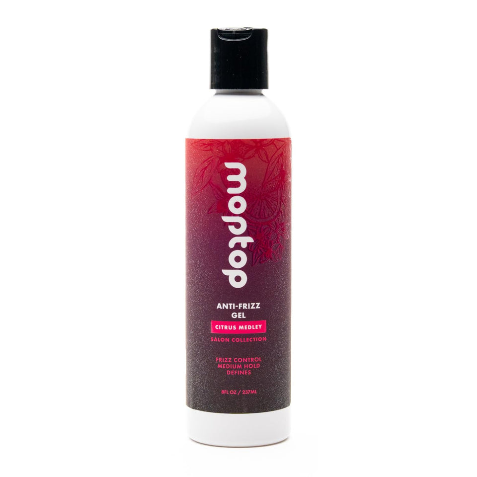 MopTop Citrus Medley bottle shows frizz-control gel for defined curls