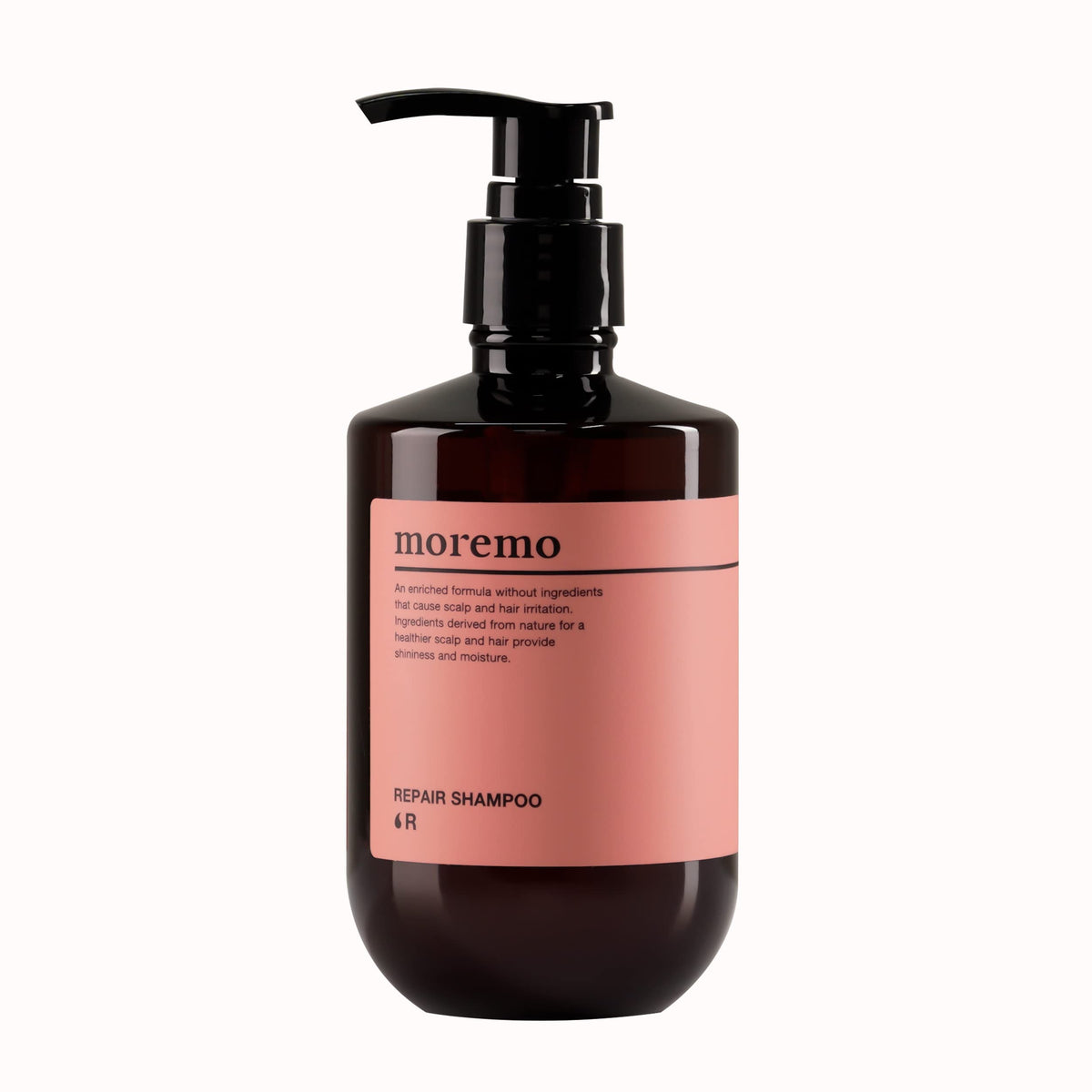 Moremo Repair Shampoo bottle pour showing gentle cleansing for damaged hair