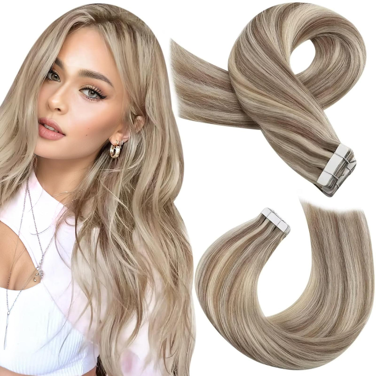 Moresoo Blonde Tape-In Extensions front view for a natural blend