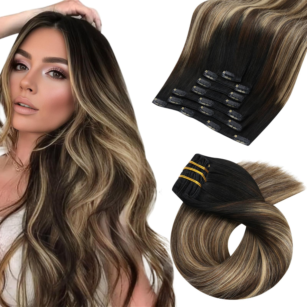 Moresoo clip-in extensions balayage ombre 18-inch full head blend naturally