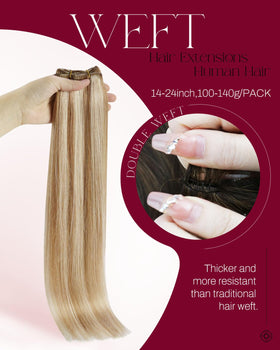 Moresoo double-weft Remy hair extension for fuller, secure placement.