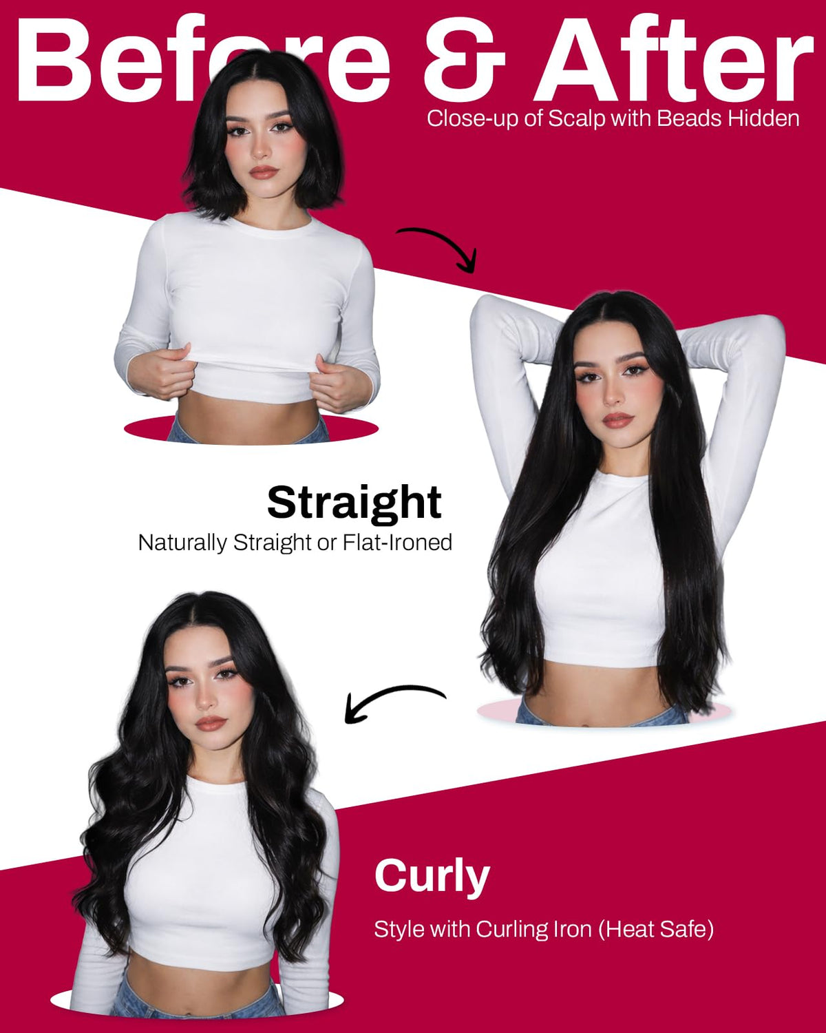 Moresoo jet black extensions add natural density for a voluminous finish.