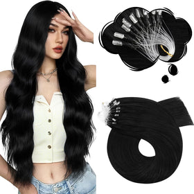 Moresoo hair extensions microlink jet black 24inch blend naturally for daily wear