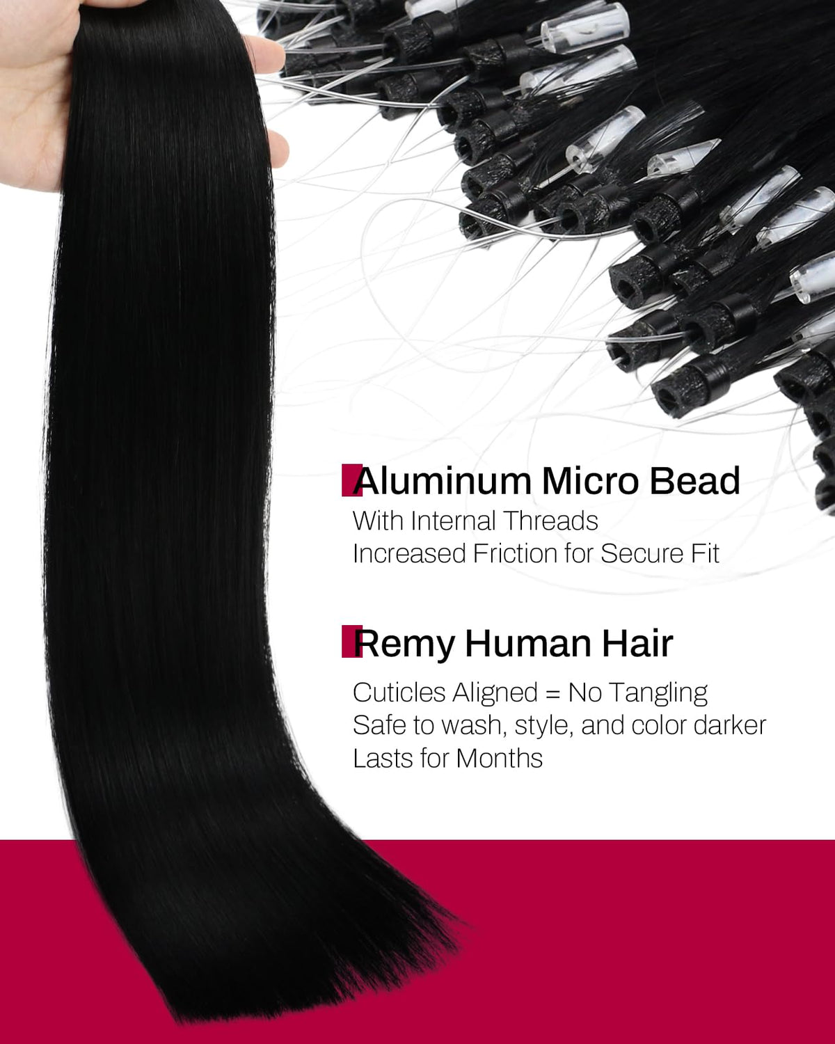Moresoo microlink jet black 24inch application method provides secure glue-free attachment