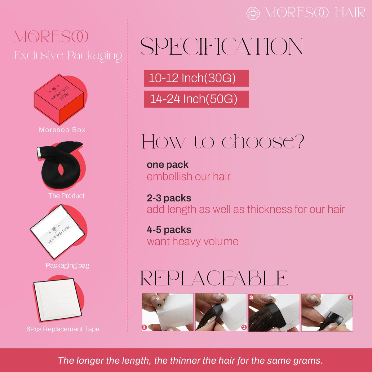 Moresoo tape-in extensions in application view emphasize flat, skin-like integration.