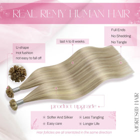 Moresoo K Tip bleach blonde U Tip application secures bonds for durable wear.
