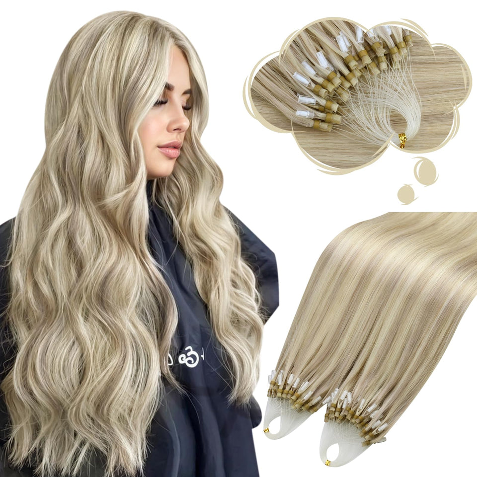 Moresoo micro-loop ash blonde 20-inch pack for seamless length and blend