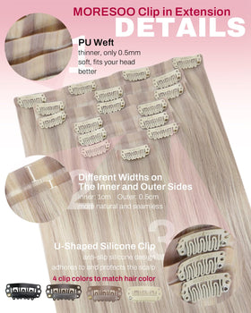 Moresoo silicone-lined clips provide secure grip with gentle scalp feel.