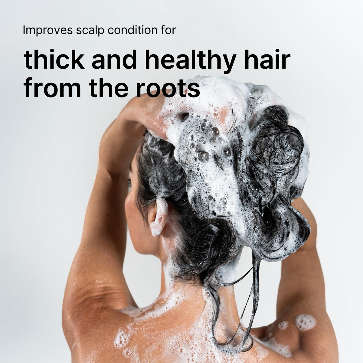 Morethan8 Matsutake shampoo bottle back label highlights clean, sulfate-free ingredients