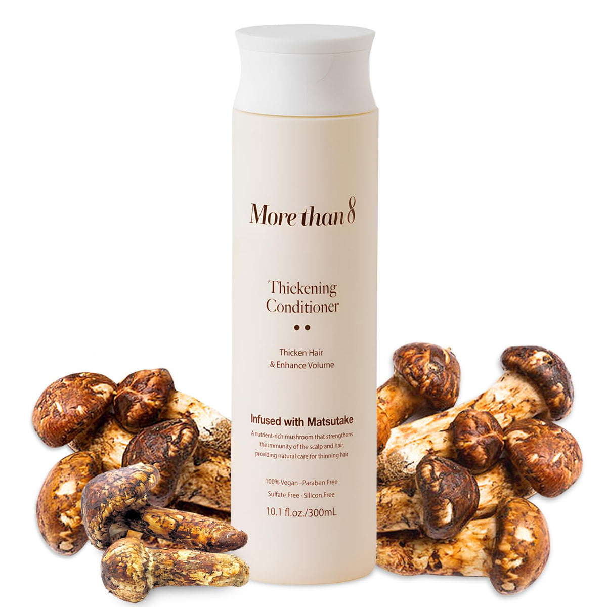 Morethan8 thickening conditioner bottle in shower promotes added volume