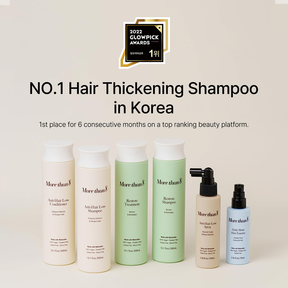 Morethan8 thickening conditioner bottle with glossy hair after use
