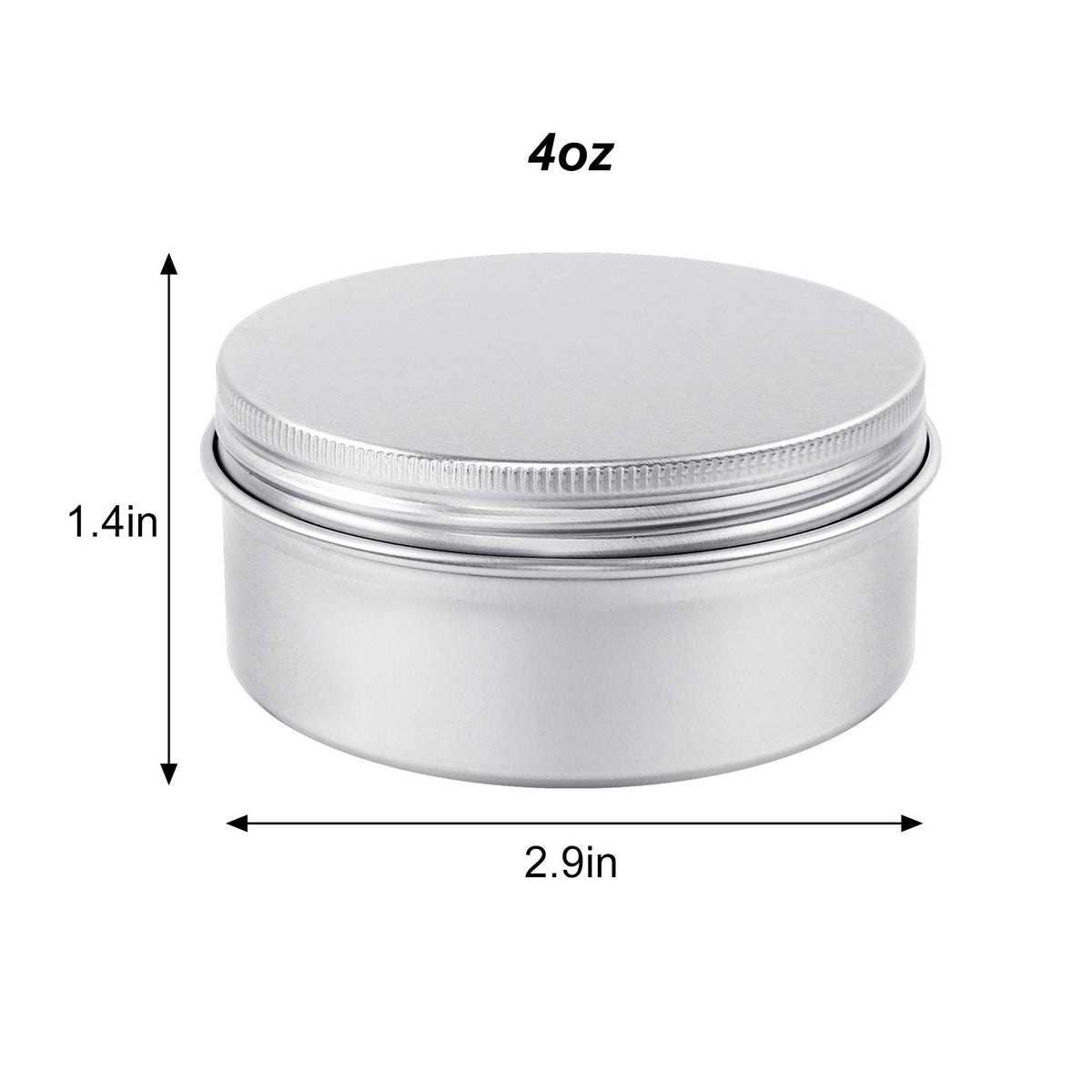 Moretoes 4oz aluminum tins with closed screw lids for mess-free sealing.