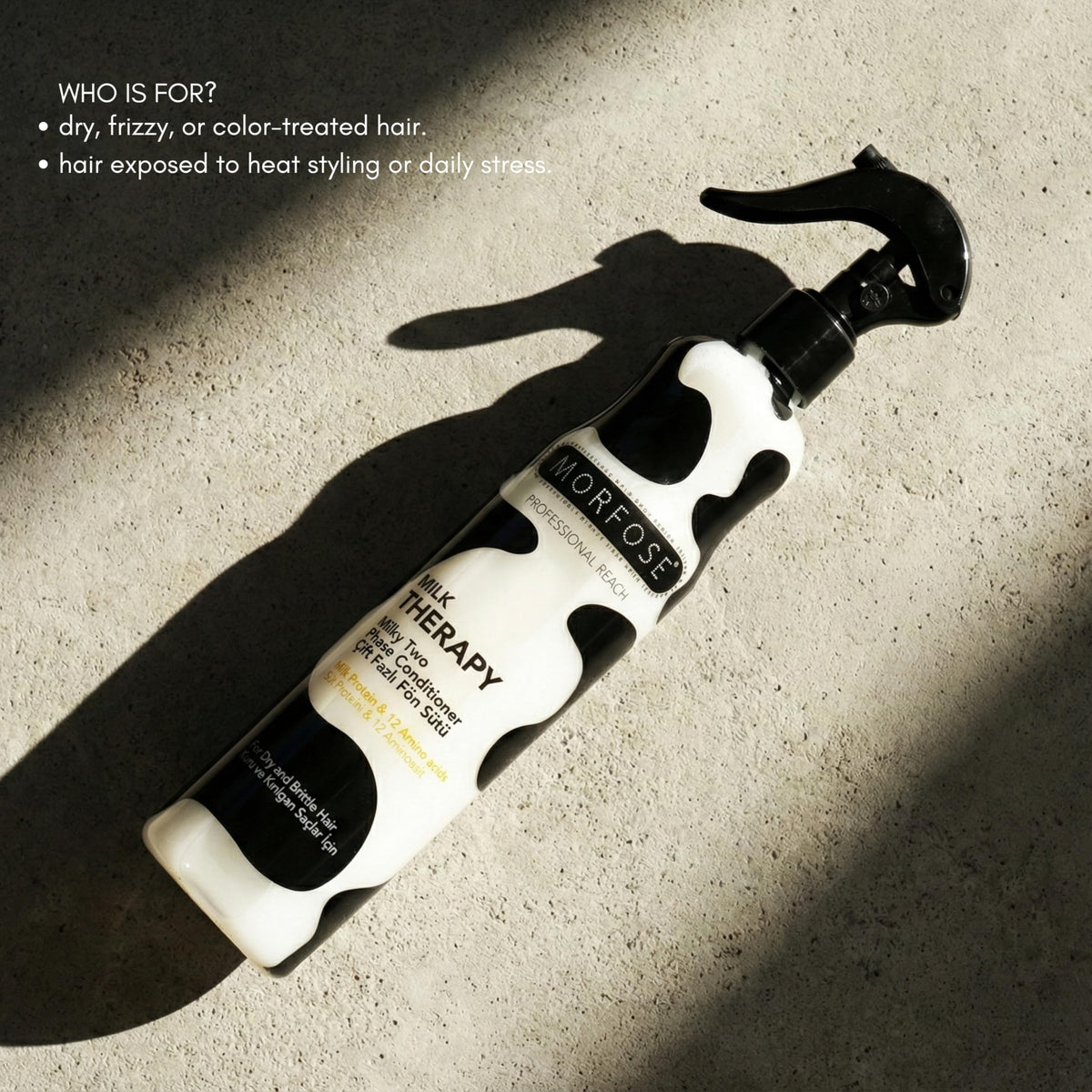 Morfose detangle-ease application shows smoother combing and reduced pulling.