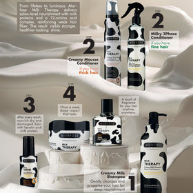 Morfose no-rinse formula communicates effortless use and a silky finish.