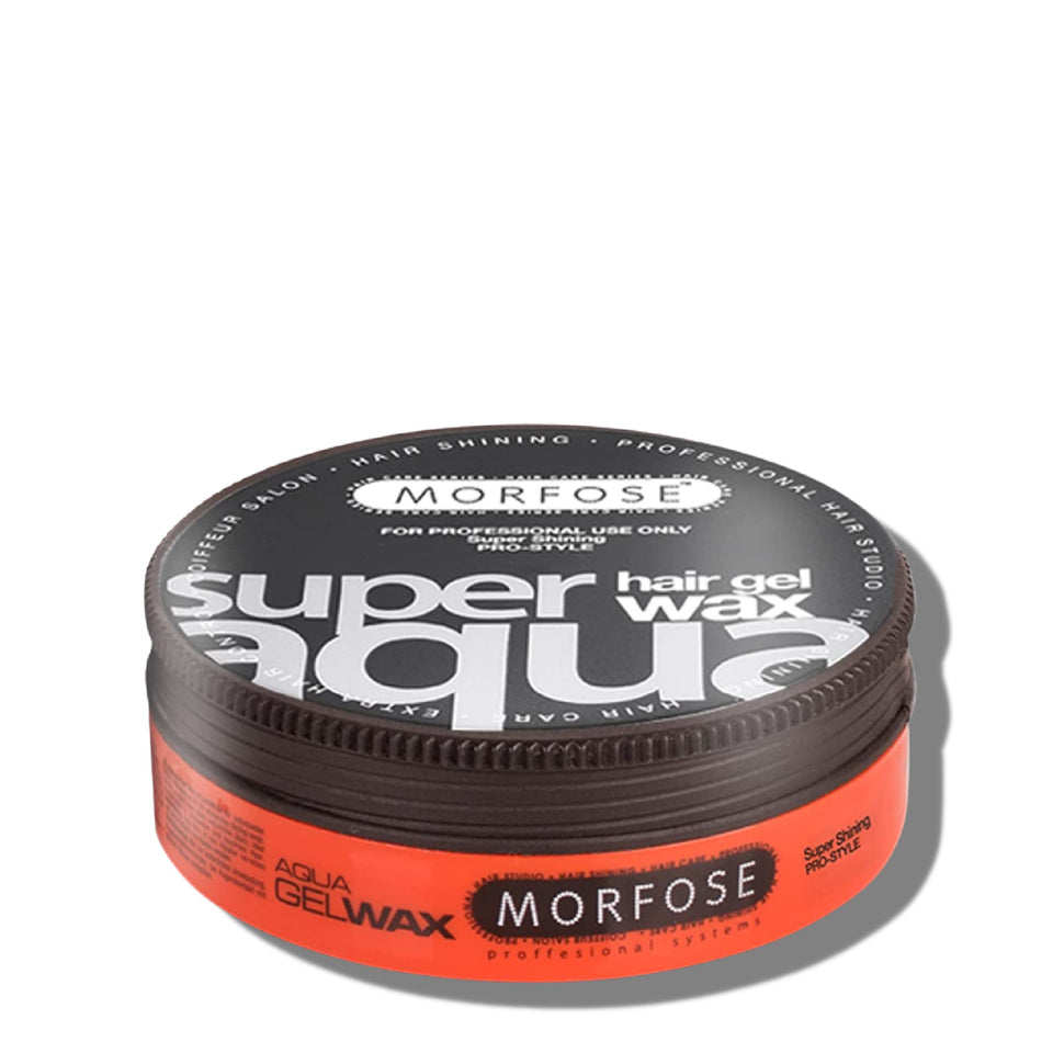 Morfose Super Aqua Hair Gel Wax bottle showing strong hold and shine.