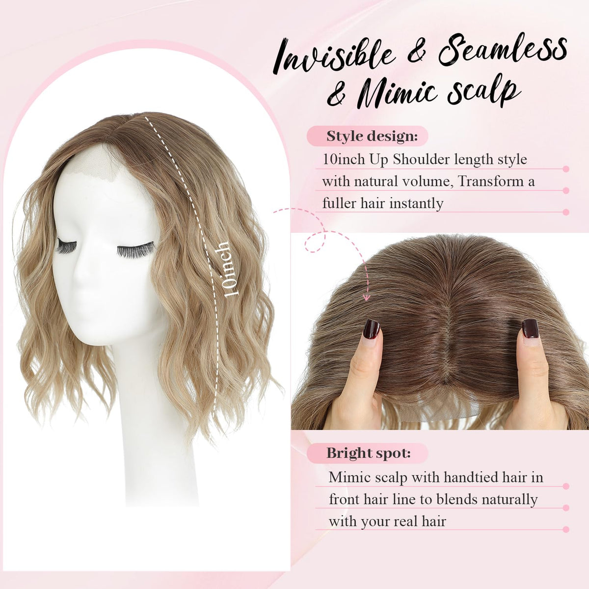 MORICHY topper side view demonstrates seamless integration with existing hair.