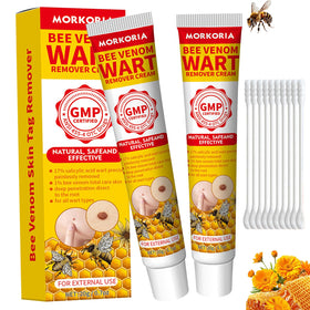 MORKORIA Bee Venom Wart Remover cream applied on face and neck for targeted wart care.