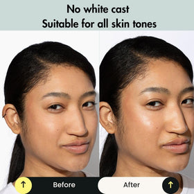 Mineral SPF 50+ close-up showing no white cast with zinc oxide