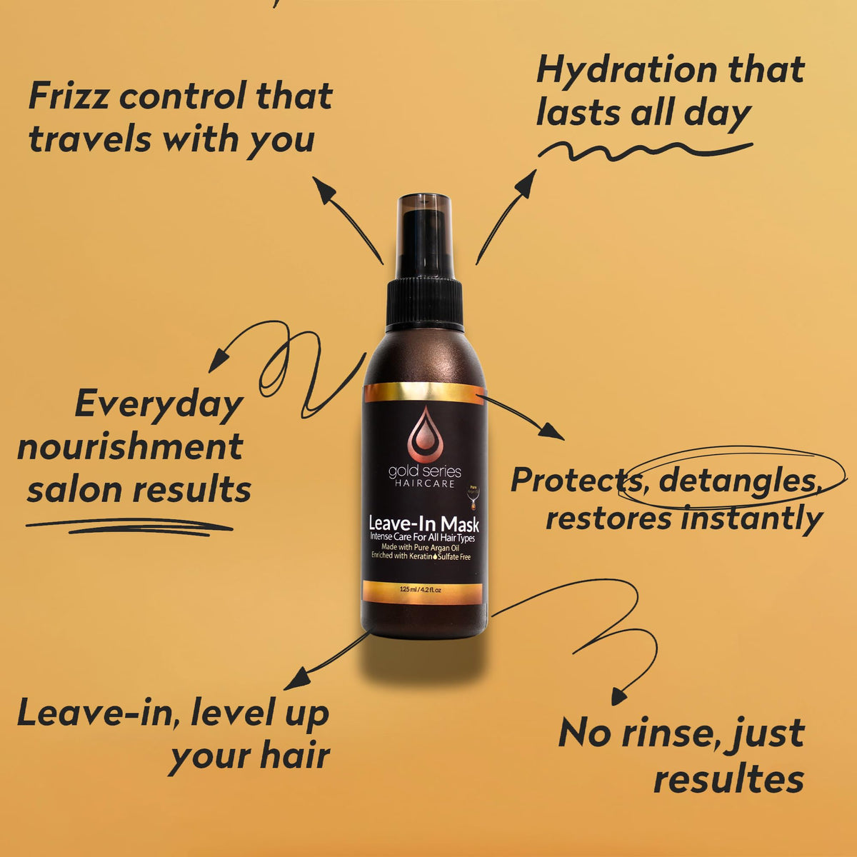 Moroccan Gold Series curly-friendly leave-in spray; helps manage frizz with a light touch.