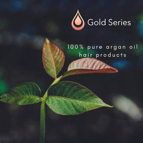 Keratin-enriched hair mask from Moroccan Gold Series; strengthens strands while detangling.