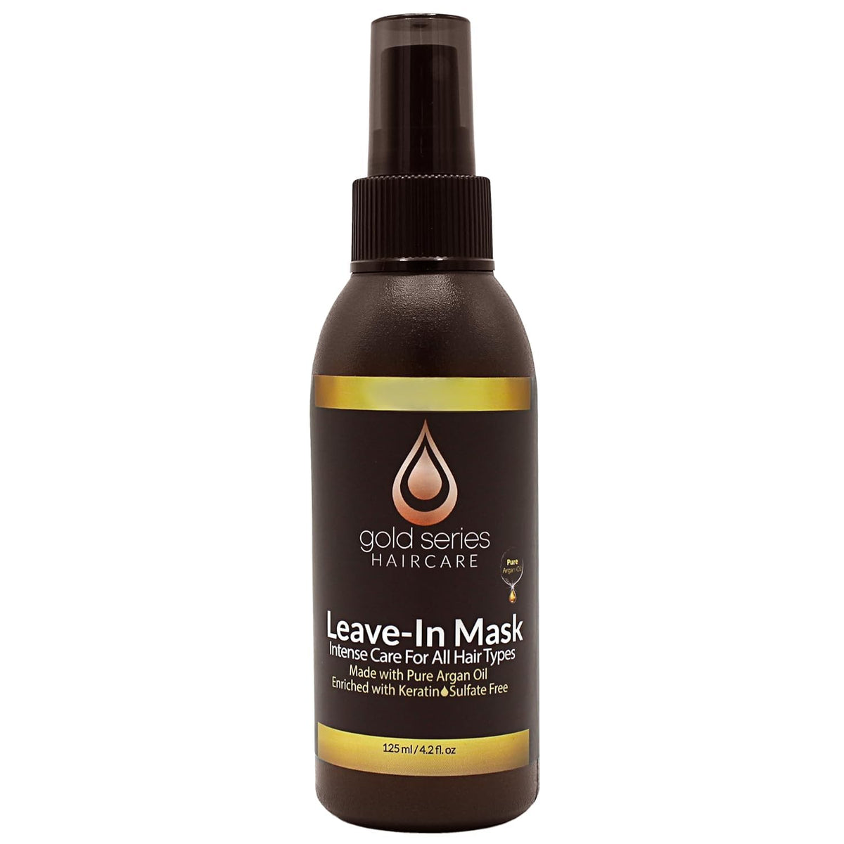 Moroccan Gold Series leave-in mask bottle; detangling and moisture protection.