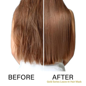 Moroccan Gold Series lightweight leave-in spray; nourishes roots and adds shine.