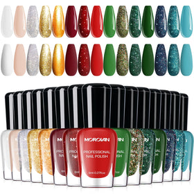 Morovan Christmas nail polish set in festive shades for holiday manicures.