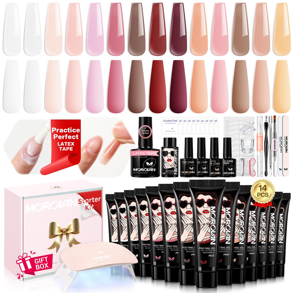 Morovan poly gel kit color swatches show vibrant hues for home manicures