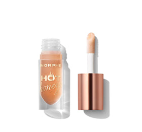 MORPHE Hot Honeys lip oil bottle close-up with glossy tint and plump hint.