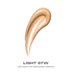 Morphe Lightform Dewy Foundation swatch application showing buildable medium coverage.